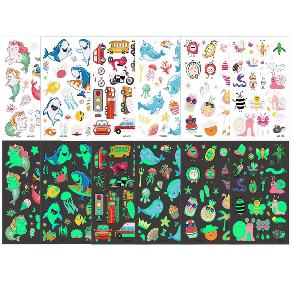 MAYCREATE Temporary Tattoos for Kids, Glowing Fake Tattoo Stickers, Cartoon Kids Tattoos for Girls and Boys Birthday Party Gift Supplies MAYCREATE Temporary Tattoos for Kids, Glowing Fake Tattoo Stickers, Cartoon Kids Tattoos for Girls and Boys Birthday Party Gift Supplies